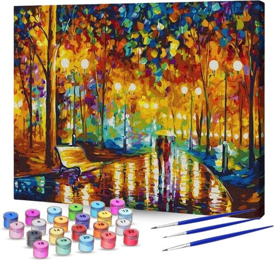Rubye® Malen nach Zahlen Erwachsene - Romantischer Park - Inklusive Farbe und Pinsel - Leinwandmalerei - Farbe nach Zahlen - 40x50cm