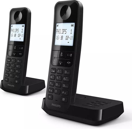 Philips Schnurlostelefon D2752B/12 - DECT - 2 Handteile - Haustelefon - Festnetz - Rufnummernerkennung - Schwarz