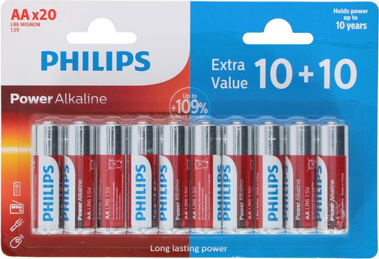 Philips Power Alkaline-Batterien - 20x AA - 109 % mehr Leistung
