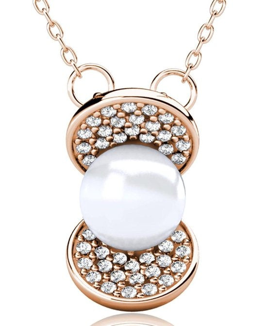 Yolora Damen-Halskette mit Anhänger - Perle und 52 Kalpa Camaka Kristalle - Farbe Rose - 18K Rose Gold vergoldet - Damen-Halskette Rose Gold - Schmuck - Luxuriöse Geschenkbox - Geschenkbox - Exklusive Geschenkbox - Schöne Geschenkverpackung
