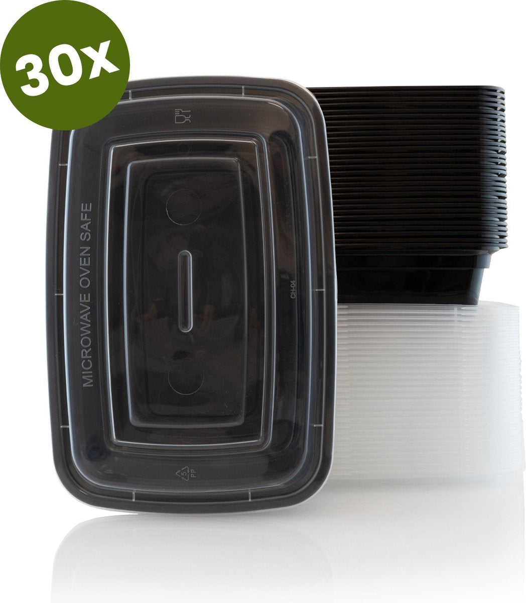 Nimma Meal Prep Trays - 30 Stück - 1 Fach Frischhalteschalen - Kunststoffschalen mit Deckel - 1L - Schwarz