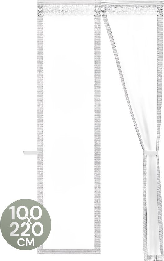 O'DADDY® Türvorhang Deluxe FIBER - Magnetischer Fliegenvorhang - Für neue und Standardtüren - Einfache Installation - Türgitter Weiß - 100x220 cm