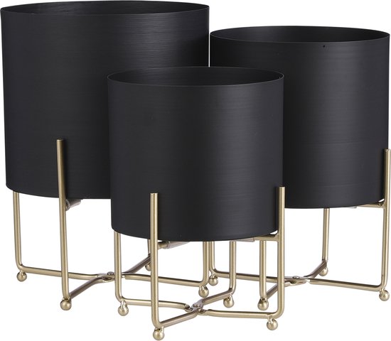 Mica Decorations Aries Blumentopf auf Ständer - 3er-Set - H32 x Ø24 cm - Schwarz
