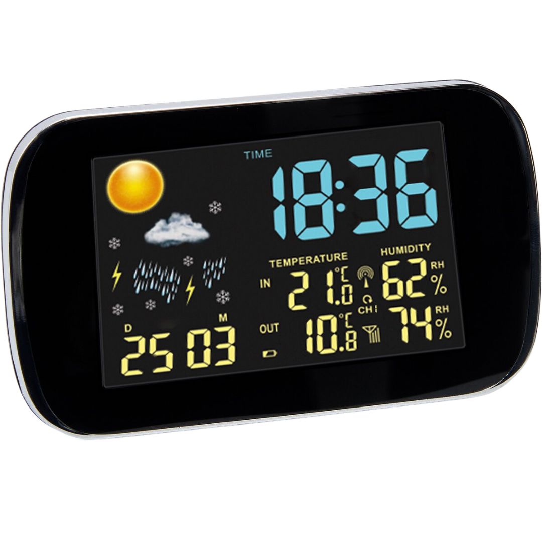 Infinity Goods Wetterstation - Wettervorhersage - Hygrometer - Innen und Außen - Temperatur - Luftfeuchtigkeit - Kabelloser Außensensor - 100M Reichweite - Schwarz