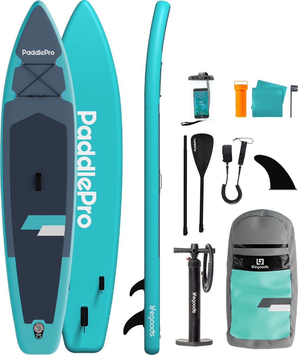 LifeGoods SUP Board Touring - 165 KG Belastbarkeit - Aufblasbar - Komplettes Sup Paket - Türkis