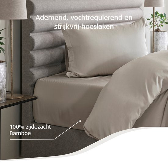 Home by TEMPUR® Topper Spannbetttuch - Natur - 180 x 200 x 9 cm - Seidig weiches Bambus - Spannbetttuch bügelfrei - trocknergeeignet