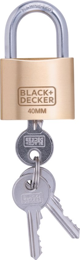 BLACK+DECKER Vorhängeschloss mit Schlüssel - 40mm - Inkl. 3 Schlüssel - Massivmessingschloss