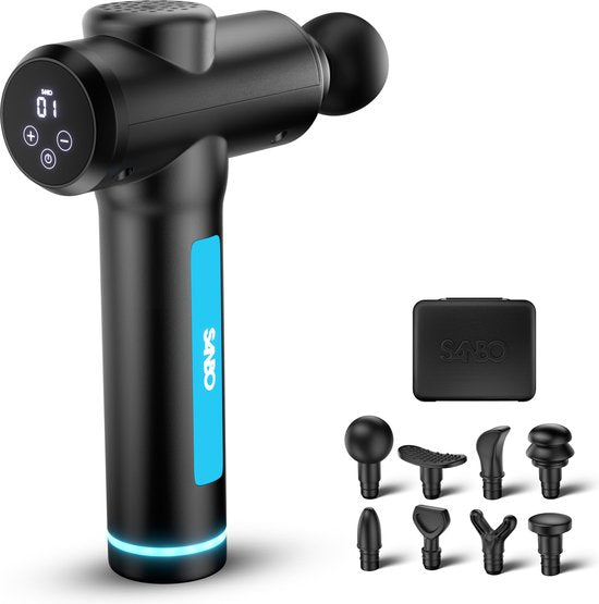 Sanbo Massage Gun - Generation 4 - Mit 8 Aufsätzen und 30 Stufen - In Zusammenarbeit mit Physiotherapeuten - Professionell - Sport- und Entspannungsmassagegerät - Massage Gun
