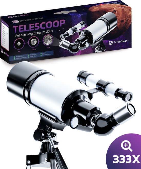 EarthVision Telescoop Classico - Teleskop für Erwachsene und Kinder - 333x Vergrößerung - Astronomie - Nachtsichtgerät - Sternenkunde - Wasserdicht - Weiß