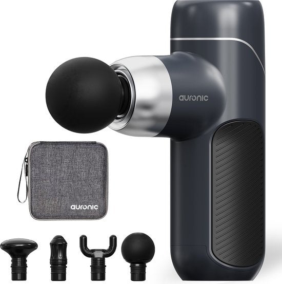 Auronic Massage Gun - Massagegerät - Professional - 4 Aufsätze und Etui - Massage Gun - Ganzkörper - Dunkelgrau