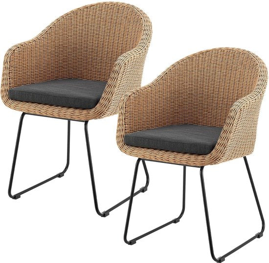 Juskys - Gartenstühle Cody - 2 Stück - inkl. Kissen - braun/schwarz