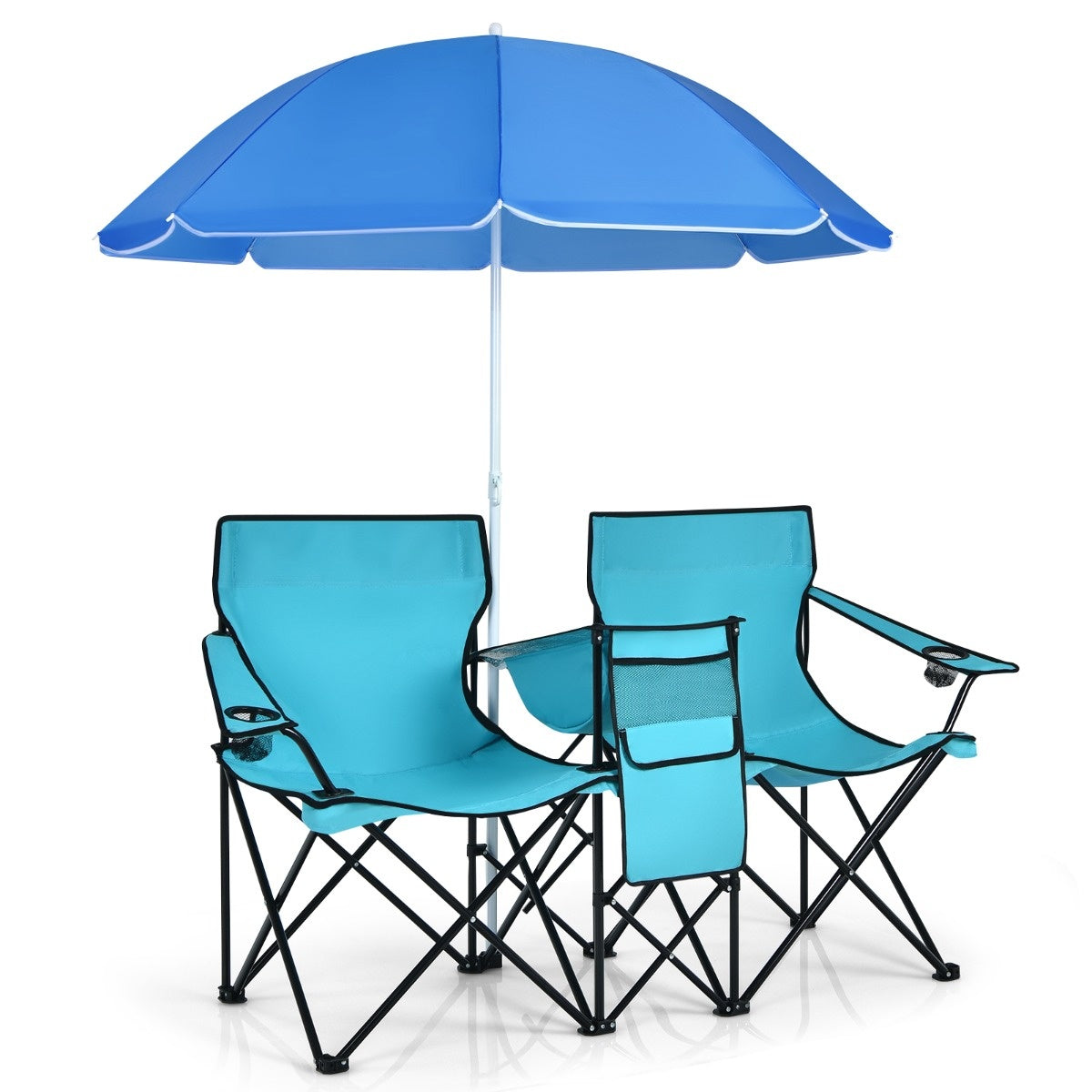 Coast campingstoel met parasol dubbele vouwstoel met bekerhouder koeltas turquoise