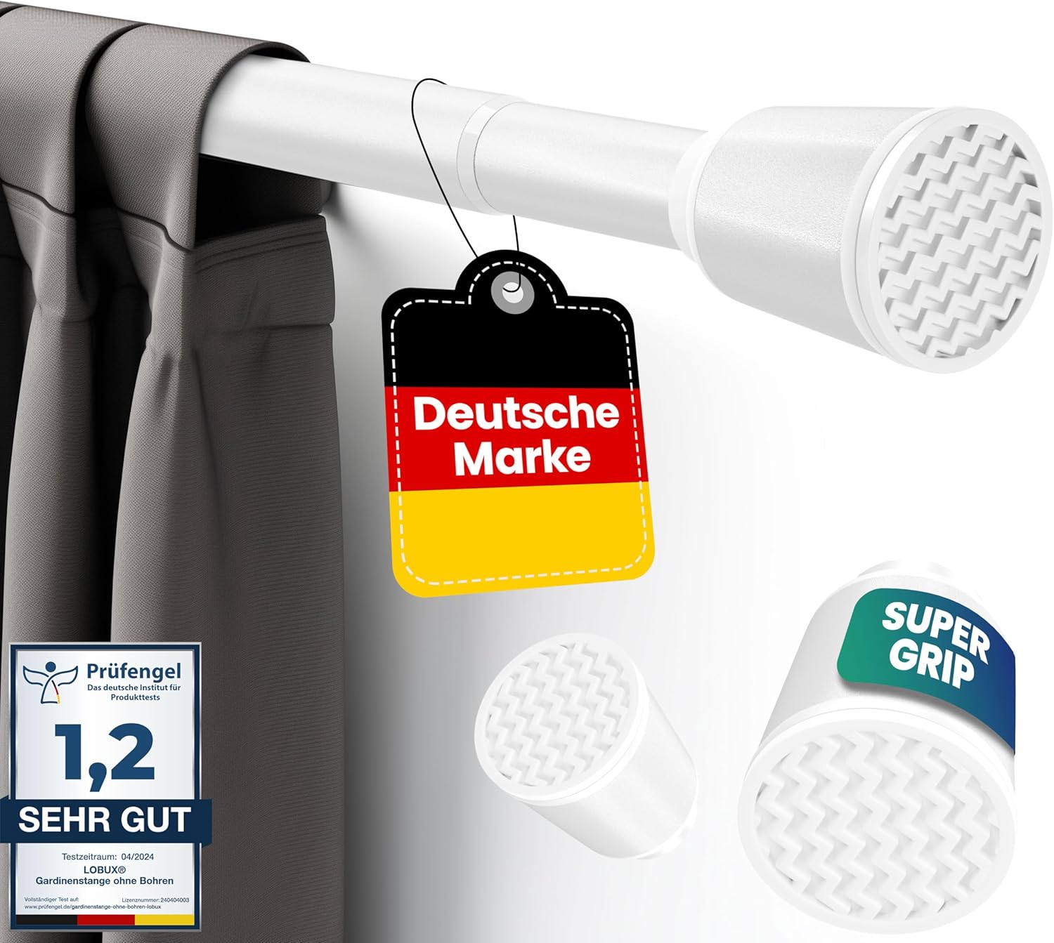 LOBUX® - Gardinenstange ohne Bohren [weiß