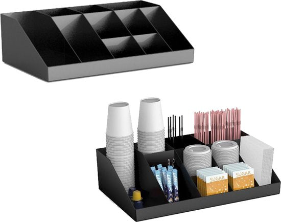 BRASQ CO100 Kaffee- & Tee-Organizer - Geräumige Aufbewahrungsbox mit 10 Fächern - Tee-Organizer - Kaffeestation - Schwarz