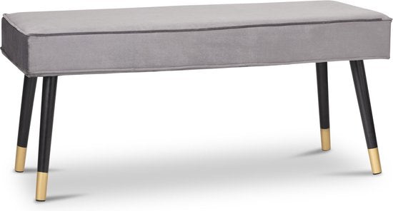 LIFA LIVING Flurbank Barcelona - Grau & Gold - Modern - Samt & Holz - 101 x 42 x 45 cm