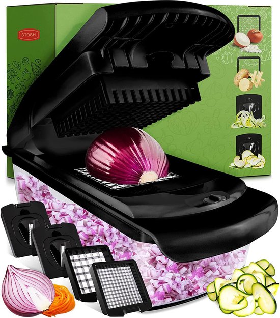 Stosh Mandoline - Gemüseschneider - Zwiebelschneider - Spiralschneider - 4 Stück - Schwarz - BPA frei