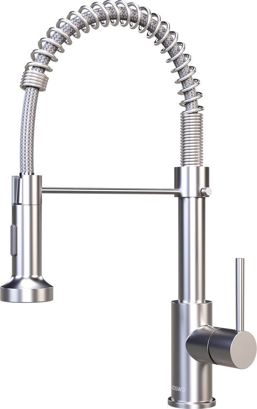 Noswo Küchenarmatur mit herausziehbarem Auslauf - Küchenarmatur - Handbrause - herausziehbar - Flexibler Schlauch - Chrom