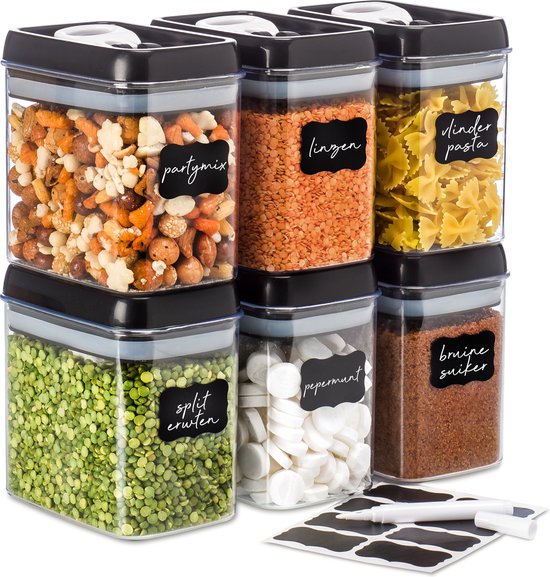 Stosh- Vorratsgläser - Vorratsdosen - 6 Stück - 1.5L - BPA frei - Kunststoff - schwarz