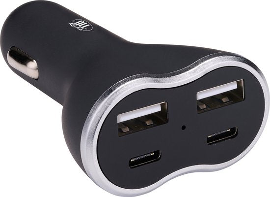 All Ride Car Charger USB - 2x USB-A und 2x USB-C Anschluss - Power Delivery/ Schnellladung 18W - Anschluss an Zigarettenanzünder Auto - Kunststoff - Schwarz