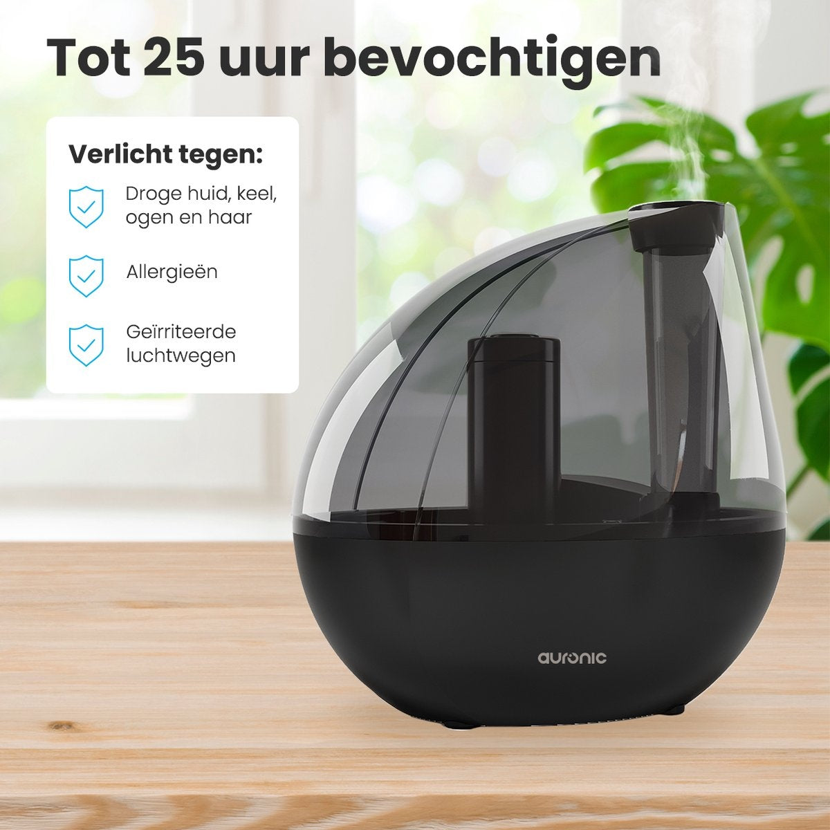 Auronic Luftbefeuchter - Geeignet für Babyzimmer & Schlafzimmer - Schwarz - Inklusive Wasserfilter