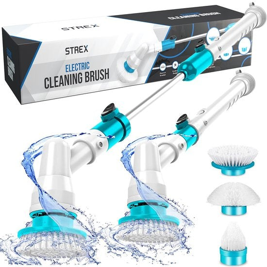 Strex Elektrische Reinigungsbürste - Kabellose Schrubbbürste - Schrubber - 3 Aufsätze - Teleskopstiel - Polierer mit leistungsstarkem Akku
