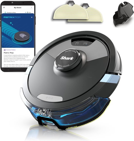 Shark - Matrix Plus 2-in-1 Staubsaugerroboter mit Wischfunktion - 360° LiDAR Sensor - mit Ladestation - Modell 2024 - RV2620WDEU - schwarz