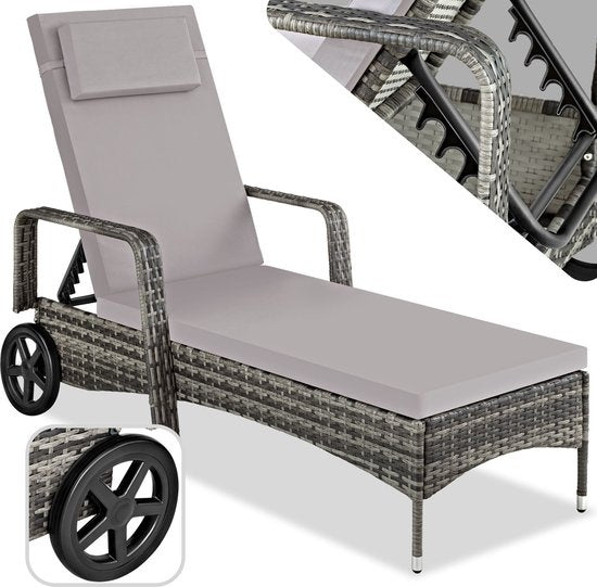 Tectake - Liegestuhl - Geflochten - verstellbare Rückenlehne - 200 x 70 x 33 cm - 404588 - grau