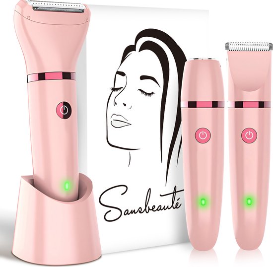 3-in-1 Ladyshave Gesicht - Achseln - Beine - Bikinizone - Sansbeauté® - Rasierer Frau - Elektrischer Epilierer - Gesichtshaarentfernung Damen - Trimmer Frau - Ladyshaves Bikini - USB Wiederaufladbar