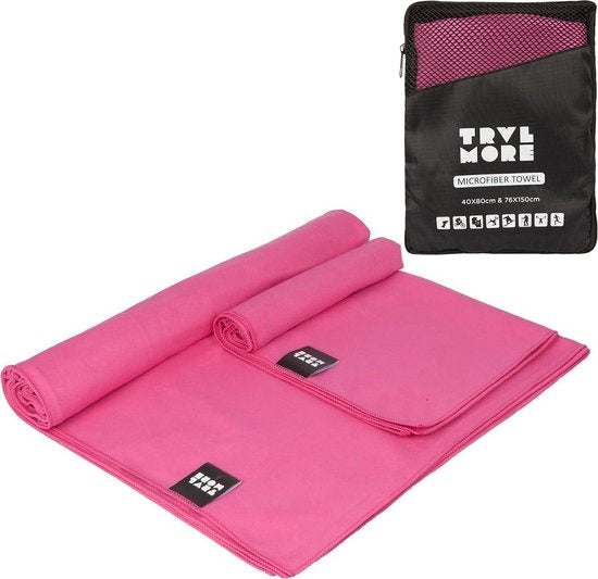 TRVLMORE Mikrofaser-Reisehandtuch-Set - 2 Stück - Klein (40 x 80 cm) & Groß (76 x 150 cm) - Mikrofaser - Pink