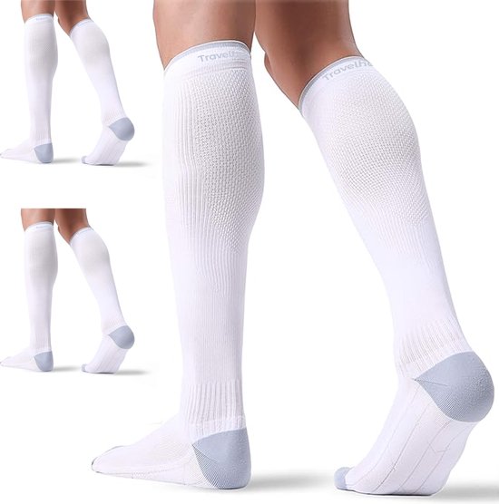 Travelhawk Compression Socks White - 3 Stück - Laufsocken - Premium-Kompressionssocken - Laufsocken - Feuchtigkeitstransport - Skisocken - Vorbeugung von Verletzungen & Muskelkater - S/M