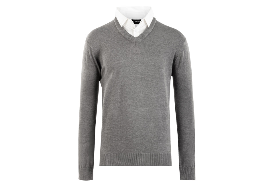 Milanoro Herren Pullover mit Hemdkragen dunkelgrau Größe L