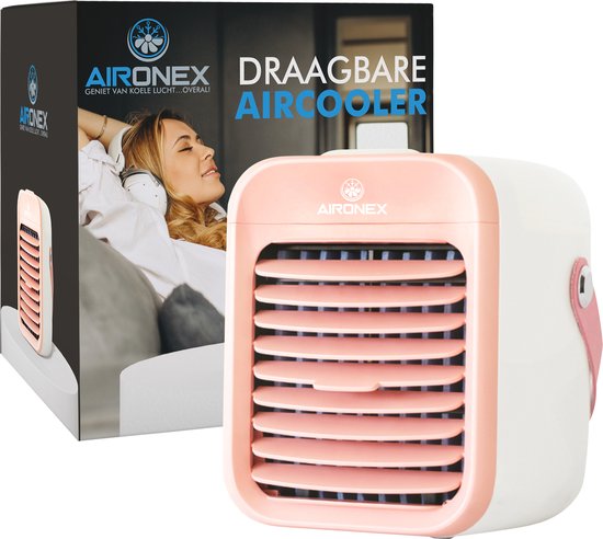 Tragbarer Luftkühler Pink - Kabelloser Luftkühler mit Wassertank von Aironex - Luftbefeuchterfunktion - Luftkühler ohne Klimaanlage - Tischventilator - Ventilatorständer - Steigern Sie Ihre Produktivität und Ihren Schlaf