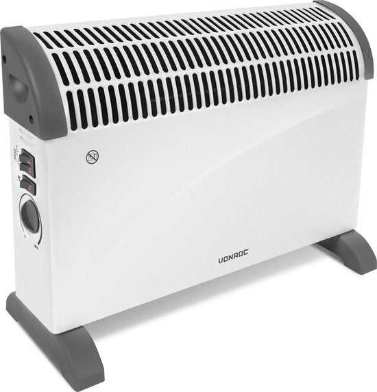 VONROC Elektroheizung - Konvektorheizung mit eingebautem Heizkörperlüfter - 3 Stufen: 750W/1250W/2000W - Einstellbarer Thermostat - Beheizt Räume bis zu 24m2 - Extra robustes Gehäuse - Weiß