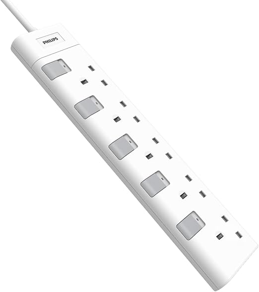 PHILIPS Verlängerungskabel - CHP3150WA/05-5 Korridor - Weiß - 2 Meter Stromkabel - Einzelne Schalter