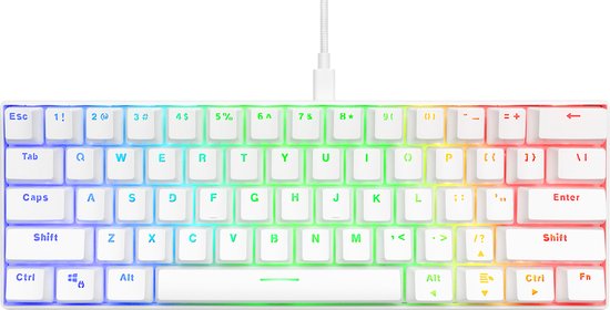 Deltaco WK85R Gaming-Tastatur - Mechanisch - 60% - Roter Schalter - RGB - QWERTY - Weiß