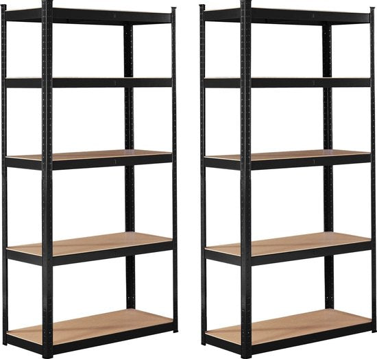 BRASQ Regalschrank Schwarz 2er Set - Metall Lagerregal - Speisekammer - Wandschrank - Lagerregal 180x90x40 - 5 Lagen - 175 KG pro Fachboden - max 875 KG