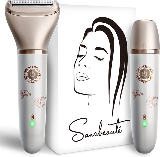 2-in-1 Ladyshave Gesicht - Achseln - Beine - Bikinizone - Sansbeauté® - Rasierer Frau - Elektrischer Epilierer - Gesichtshaarentfernung Damen - Trimmer Frau - Ladyshaves Bikini - USB Wiederaufladbar