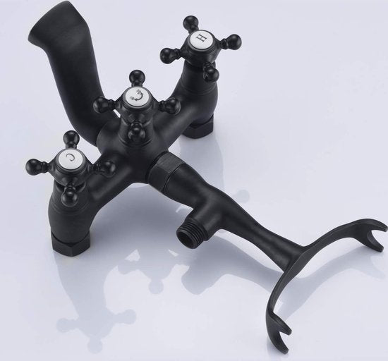 Sumerain - Vintage Wandarmatur für die freistehende Badewanne - Mattschwarz - Handbrause