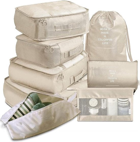 Pathsail® Packwürfel-Set 9-teilig - Gepäck-Organizer - Koffer-Organizer-Set - Beige