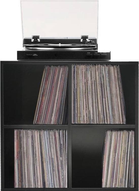 Schallplattenschrank - Aufbewahrung von LP-Schallplatten - Bücherregal - 4 Fächer - schwarz