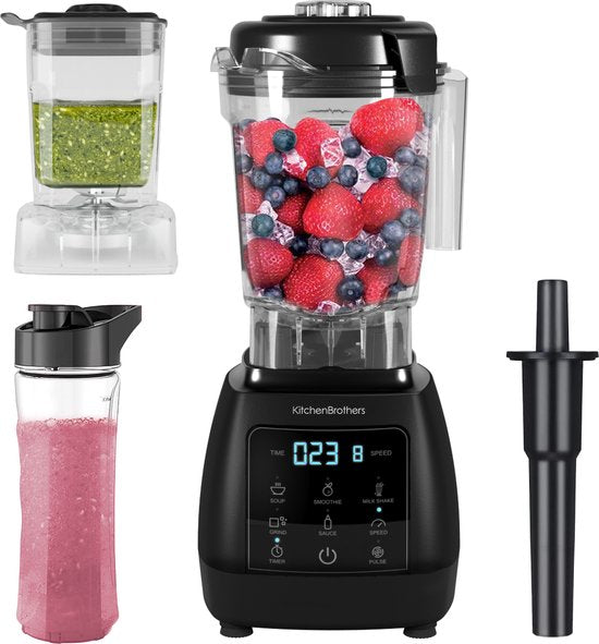 KitchenBrothers 2-in-1 Power Blender - 1600W - 2L - Komplettset mit Zerkleinerer und To-go Cup - Smoothie Maker - Ice Crusher - Schwarz
