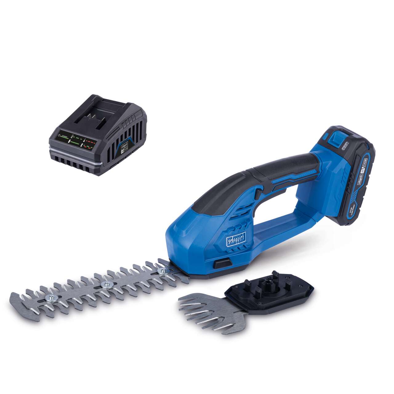 Akku-Gras & Strauchschere C-HTGS200-X Scheppach | Schnittbreite 90mm | Schnittlänge 200mm | 2in1 | inkl. Akku & Ladegerät