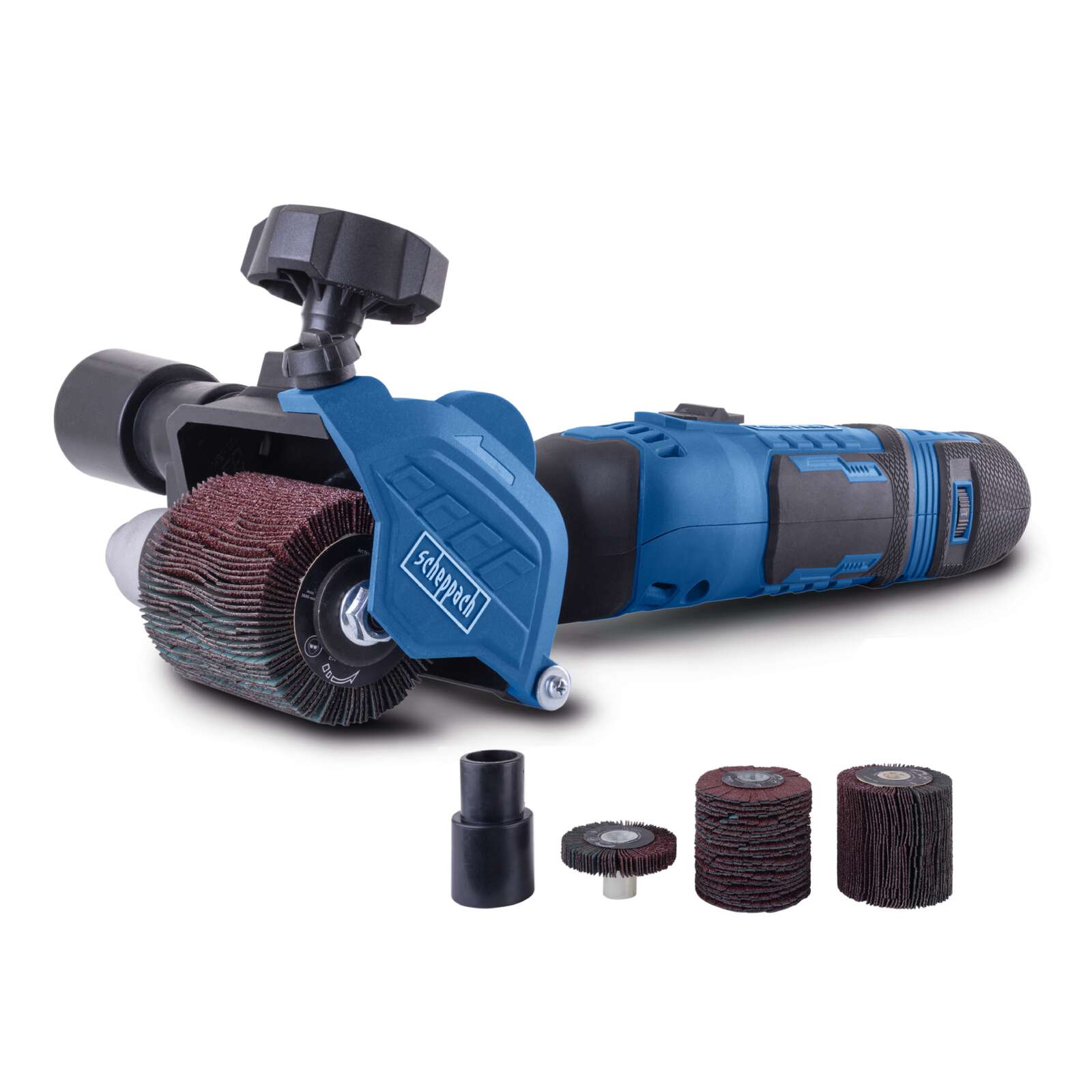 Satiniermaschine MRS500 Scheppach - 10-60 mm Bürstenbreite | variable Drehzahl | Bürstenschleifer inkl. Schleifbürstenset | Renovierungsschleifer