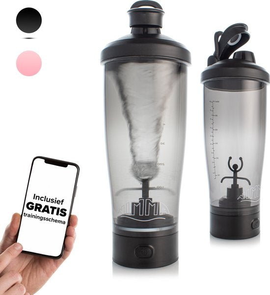 Nimma® Elektrischer Shake Cup - Mit Mixer - 700ml - Mit Pulverbehälter - USB Wiederaufladbar - Inklusive E-Book - Schwarz