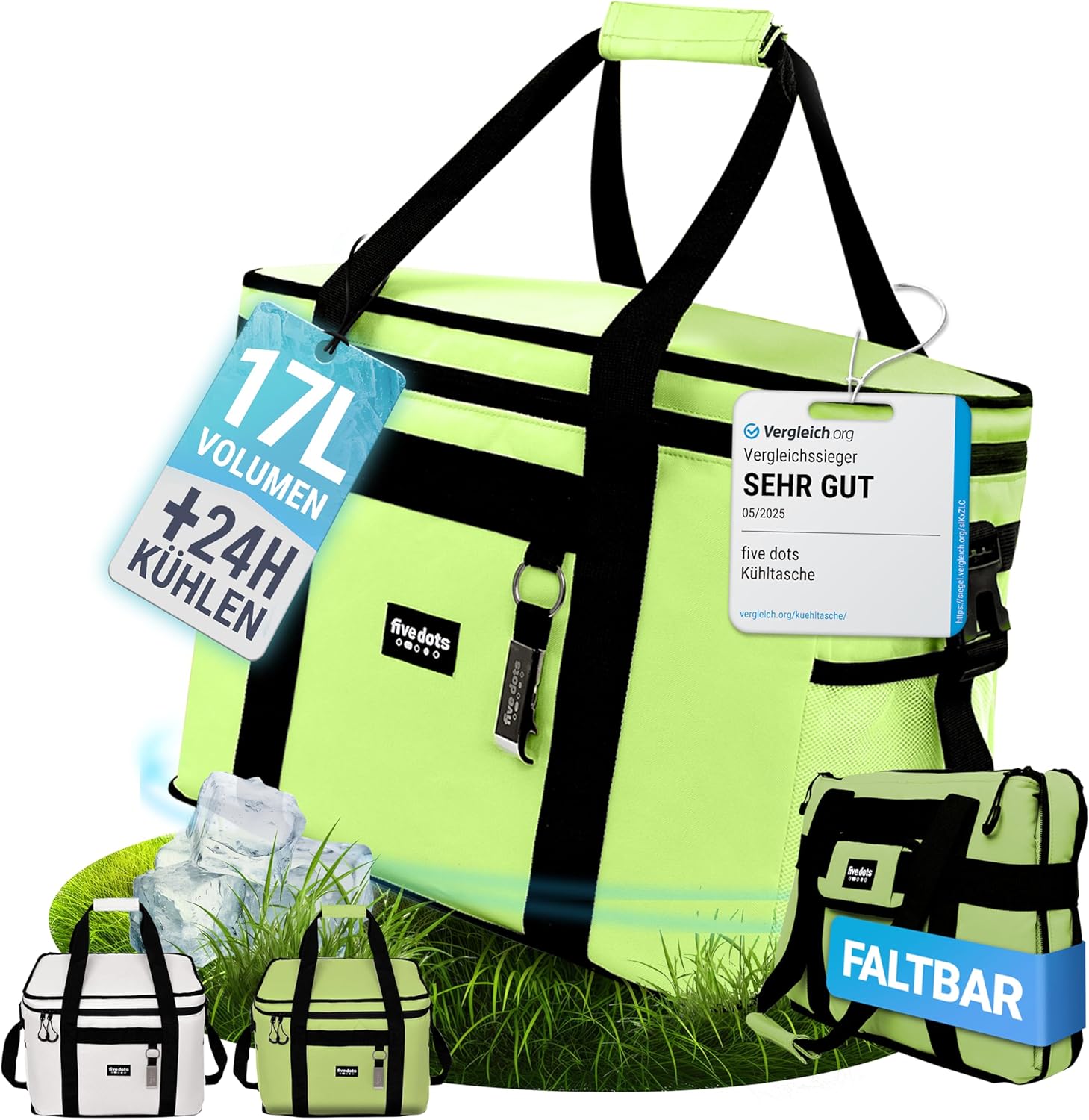 Five Dots faltbare Kühltasche - 17L Kapazität - 20 x 33 x 25 cm - Grün