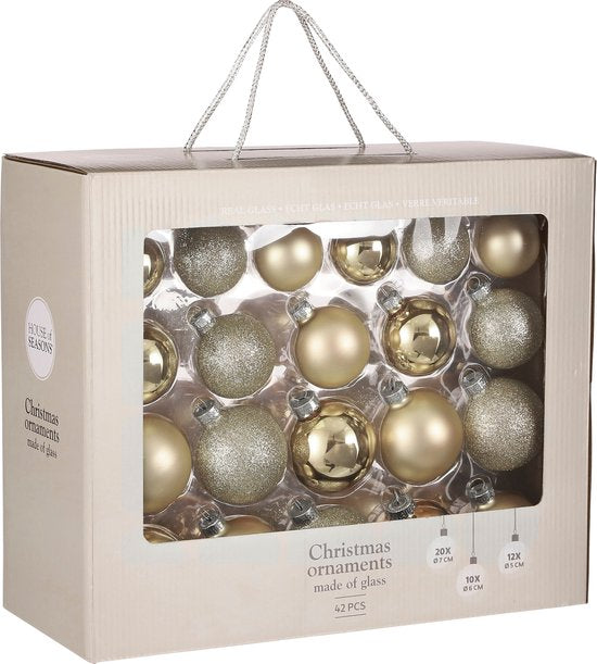 House of Seasons Weihnachtskugelset - 42 Stück - Ø7 cm - Glas - Champagner