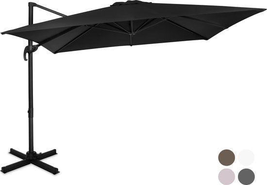 VONROC Premium Floating Parasol Pisogne 300x300cm - Inkl. Kreuzfuß & Schutzhülle - Quadratischer Sonnenschirm - 360° drehbar - Neigbar - UV-beständiges Tuch - Schwarz