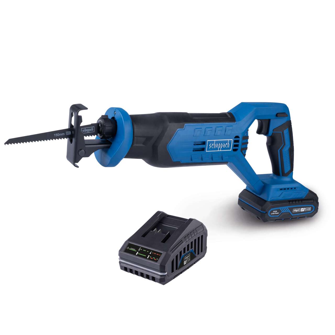 Akku-Säbelsäge C-RS100-X Scheppach | Hublänge 20 mm | Schnitttiefe 115mm | Hubzahl 0-2800min-1 | LED | inkl. 2Ah Akku + 2