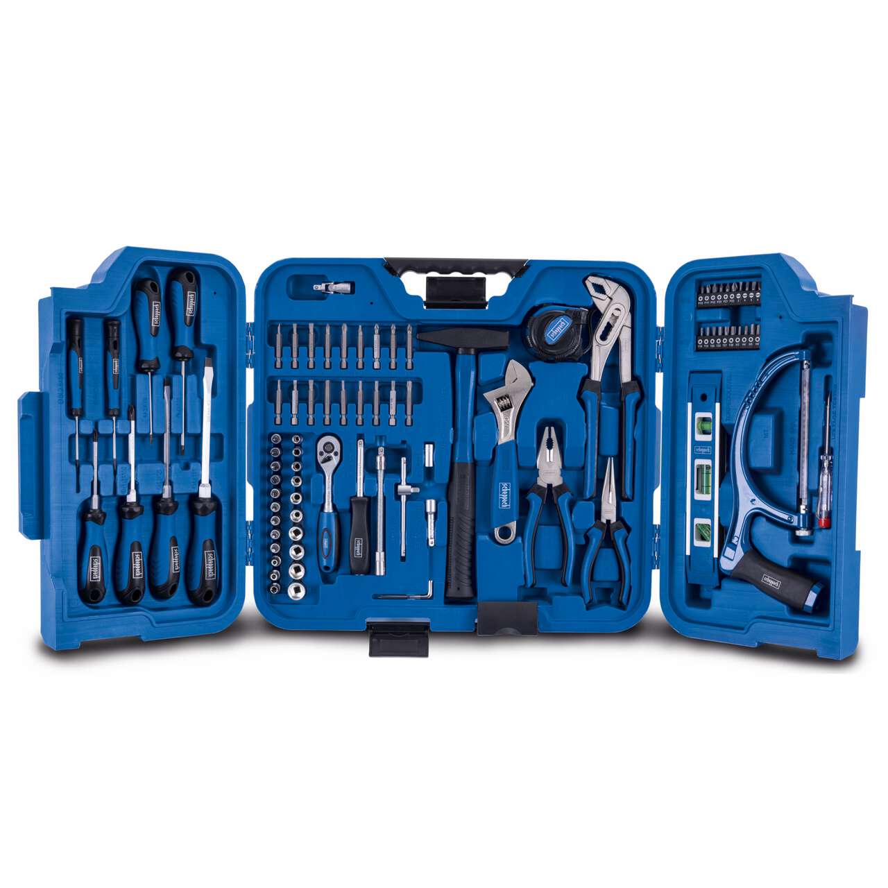 Werkzeugkoffer TB99 Scheppach - 90-tlg. Werkzeugset bestückt | Klappkoffer | Universal Handwerkzeug