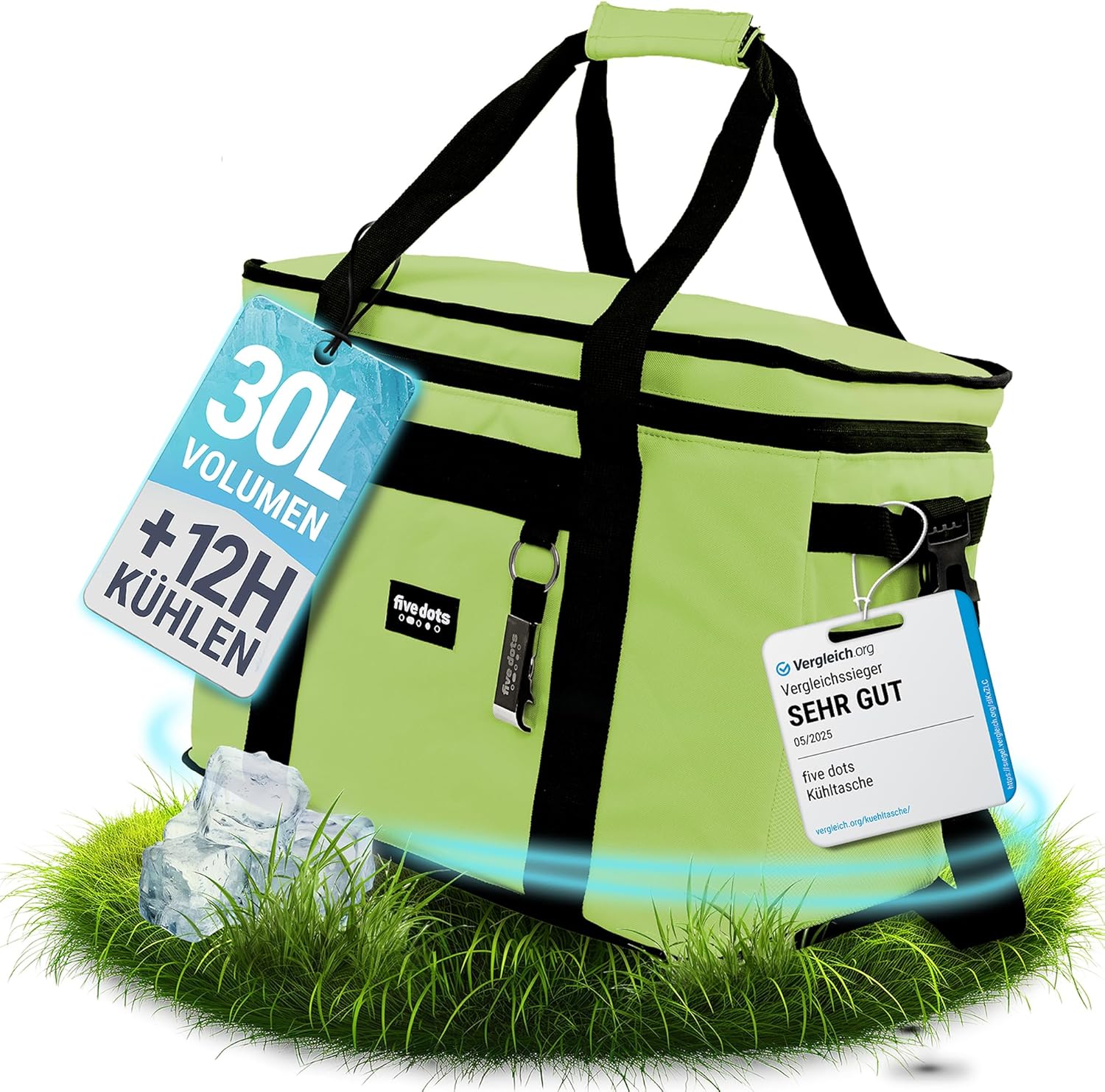 five Dots Kühltasche - 30L Kapazität - Wasserdicht - 26 x 41 x 31 cm - Grün